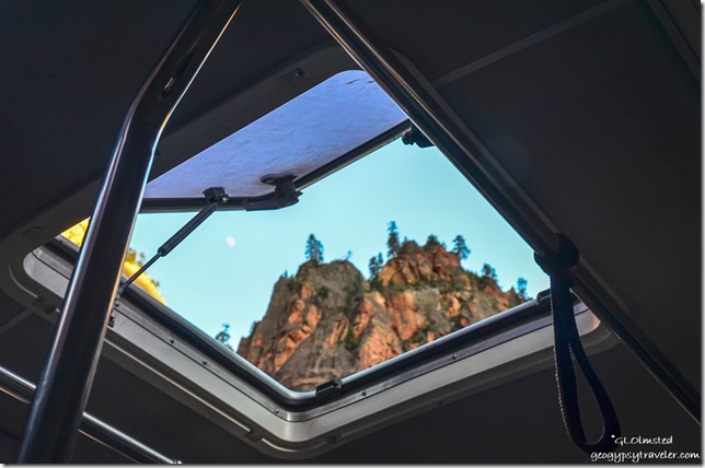 Cliff thru shuttle skylight Zion National Park Utah
