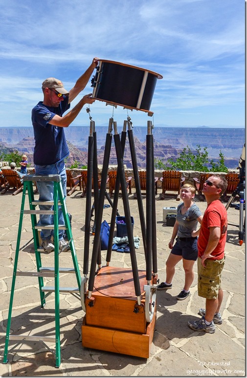 Setting up telescopes Lodge veranda Star Party North Rim Grand Canyon National Park Arizona