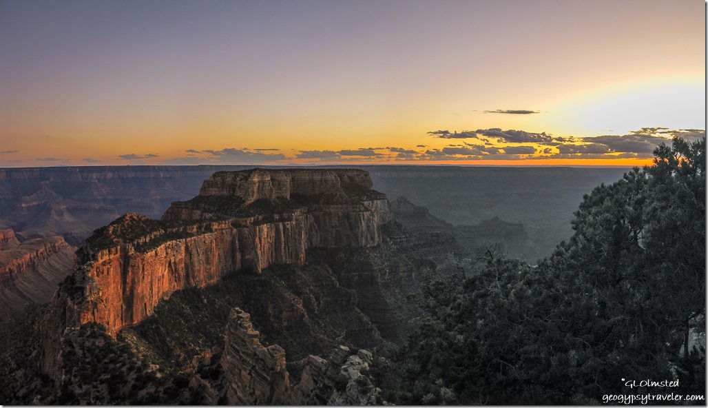 Sunset over Wotons Throne from Cape Royal Walhalla Plateau North Rim Grand Canyon National Park Arizona