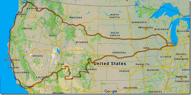 USA map route 1975 road trip