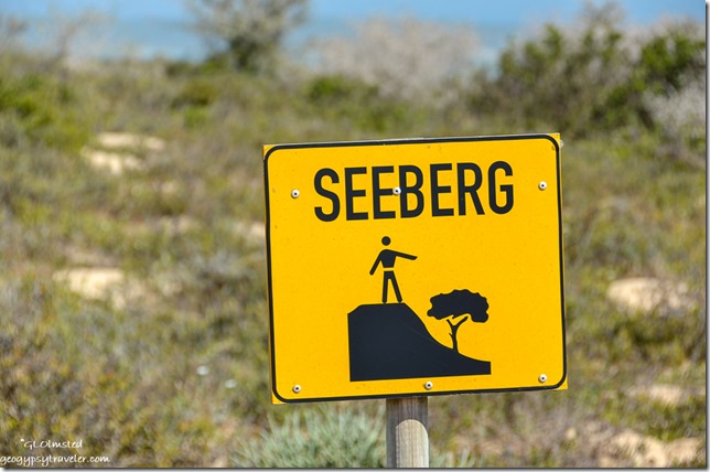 Seeberg cliff warning sign West Coast National Park Langebaan South Africa