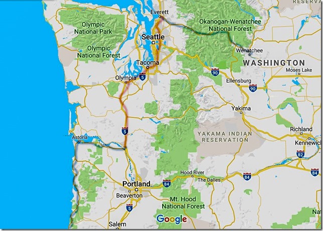 Washington map route 1975 road trip