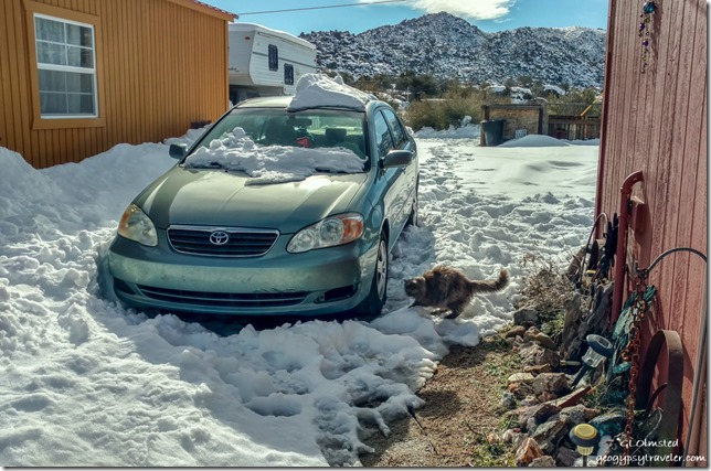 car snow driveway shed camper fence Weaver Mountains Yarnell Arizona