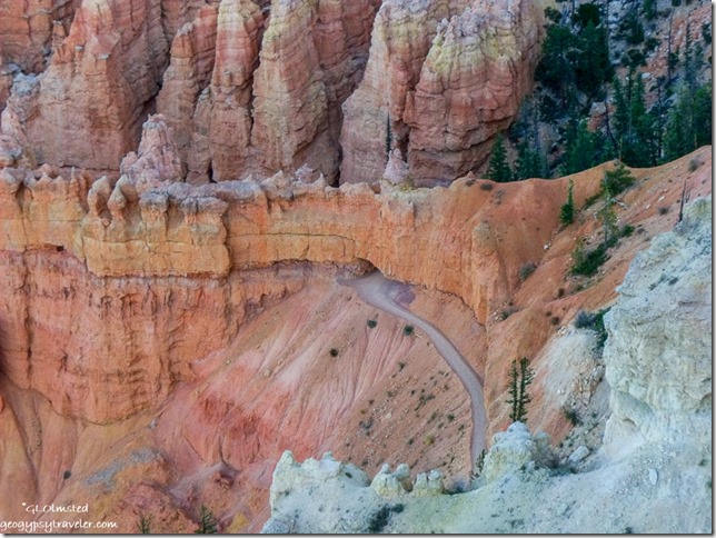 Navajo Loop trail thru arch & surrounded by hoodoos from Bryce Point Bryce Canyon National Park Utah