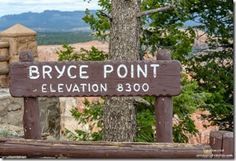 Bryce Point sign Bryce Canyon National Park Utah