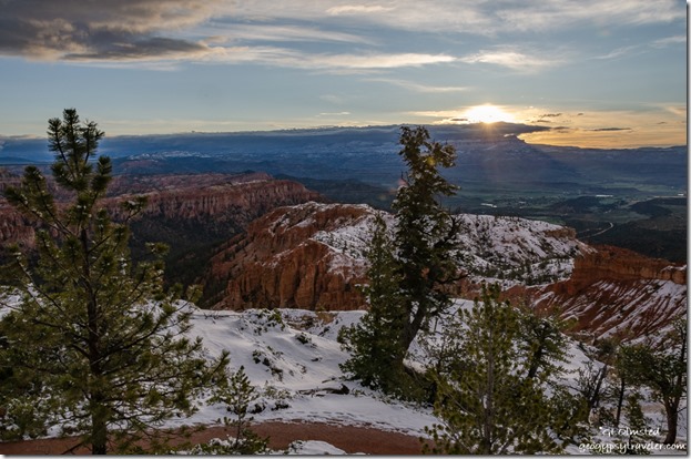 snow trees view sunrise clouds Bryce Point Bryce Canyon National Park Utah
