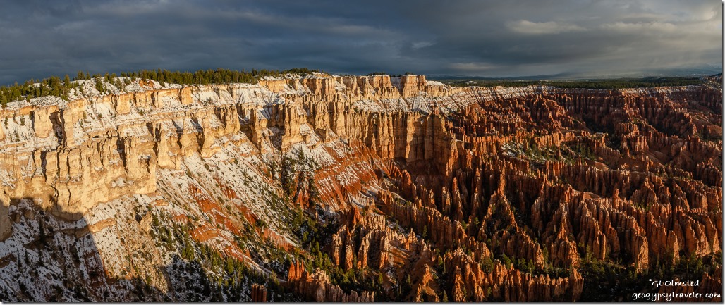 first light hoodoos amphitheater clouds Bryce Point Bryce Canyon National Park Utah