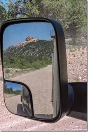 side mirror view leaving Tropic Trail Tropic Utah