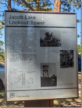 Jacob Lake Fire Tower sign Kaibab National Forest Arizona