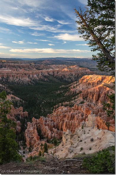 last light hoodoos cliffs valley trees clouds from Bryce Point Bryce Canyon National Park Utah