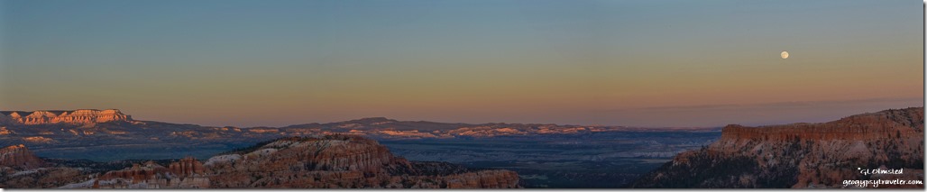 sunset distant view full moon Bryce Canyon National Park Utah