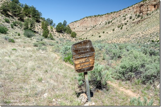 Sign Kanab Creek Wilderness Snake Gulch trail Kaibab National Forest Arizona