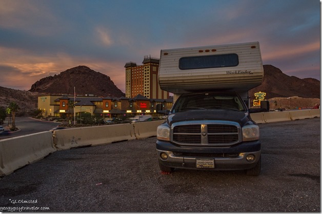 truck camper Hoover Dam Lodge Casino sunset Boulder City Nevada