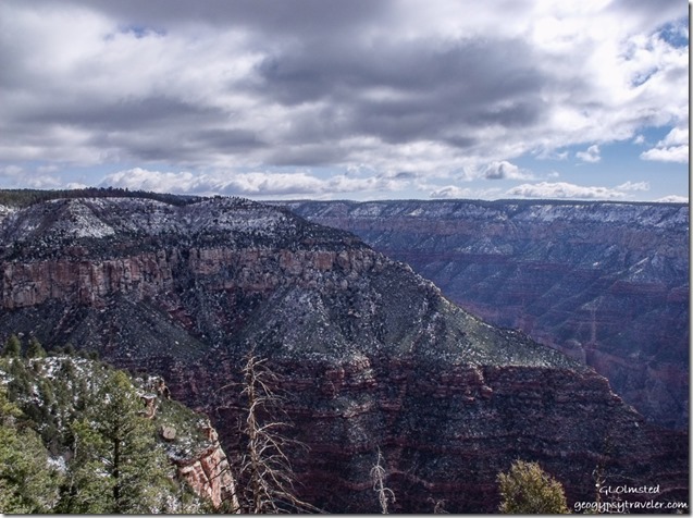 Snow on Uncle Jim's point & Walhalla from Bright Angel Point trail North Rim Grand Canyon National Park Arizona