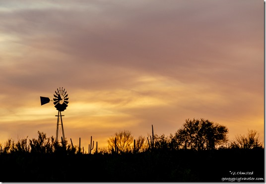 cactus desert windmill sunset clouds Darby Well Road BLM Ajo Arizona