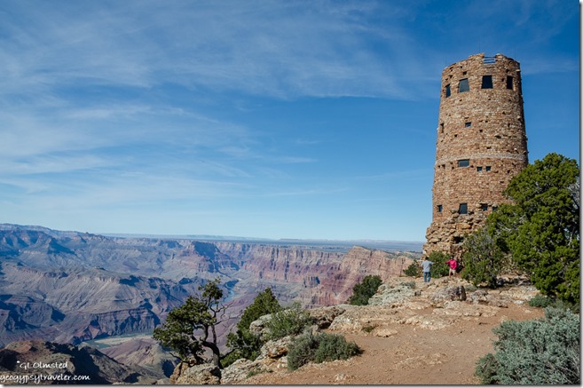 Canyon view northeast & Desert View Watchtower South Rim Grand Canyon National Park Arizona