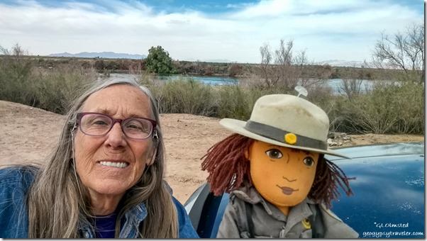 Gaelyn & Ranger Wanda Lust bushes Colorado River clouds Ox Bow Rd camp Ehrenberg Arizona