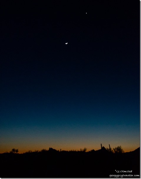 sunset crescent moon Venus BLM Darby Well Road Ajo Arizona