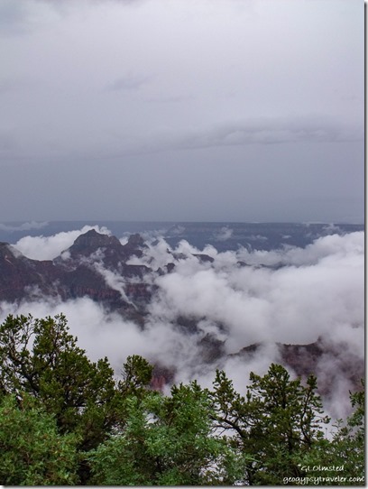 Clouds in canyon & temples from Bright Angel Point trailhead North Rim Grand Canyon National Park Arizona