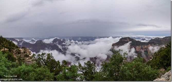Clouds in canyon & temples from Bright Angel Point trailhead North Rim Grand Canyon National Park Arizona