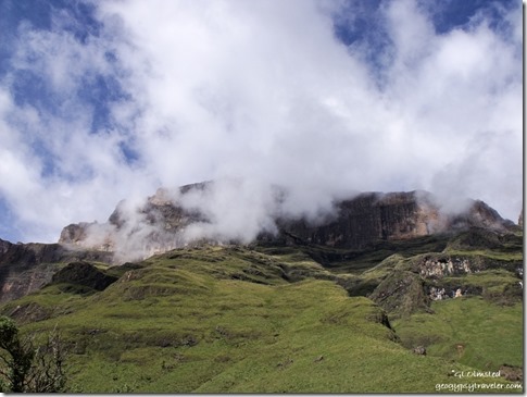 Clouds over the mountain above camp Drakensburg hike KwaZulu-Natal South Africa