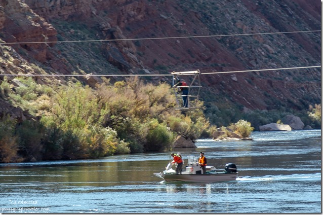 USGS water testing man in cage & boat Colorado River Lee's Ferry Glen Canyon National Recreation Area Arizona