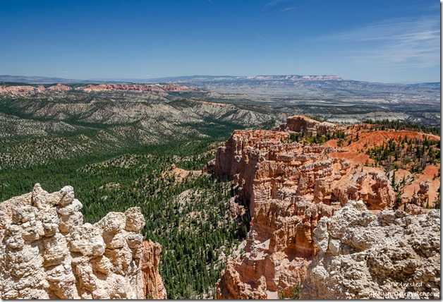 East view hoodoos valley trees Table Cliffs Rainbow Point Bryce Canyon National Park Utah