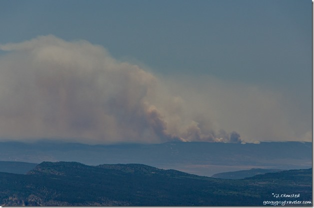 smoke Mangum fire on North Kaibab Arizona from Yovimpa Point Bryce Canyon National Park Utah