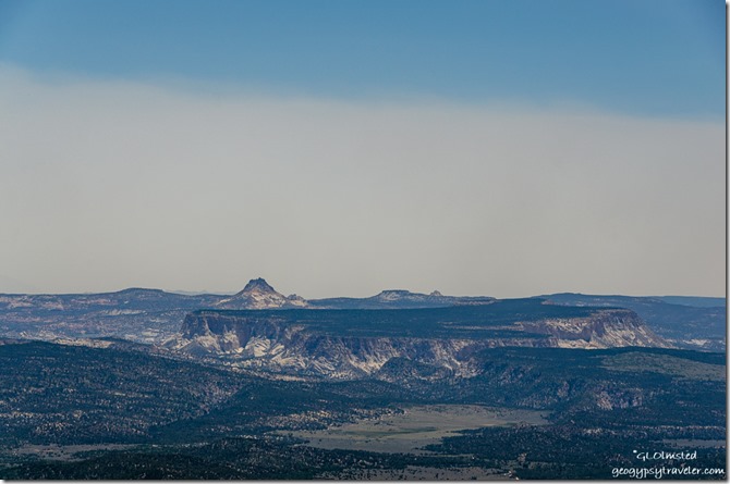 valley White Cliffs Molly's Nipple smoke from Yovimpa Point Bryce Canyon National Park Utah