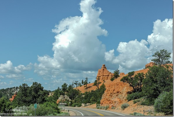 trees hoodoos clouds Red Canyon SR12 West Dixie National Forest Utah
