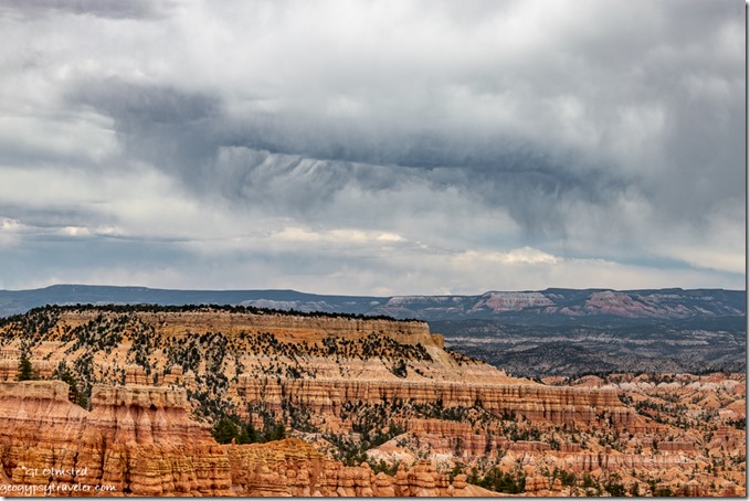 hoodoos valley plateau storm clouds Bryce Canyon National Park Utah