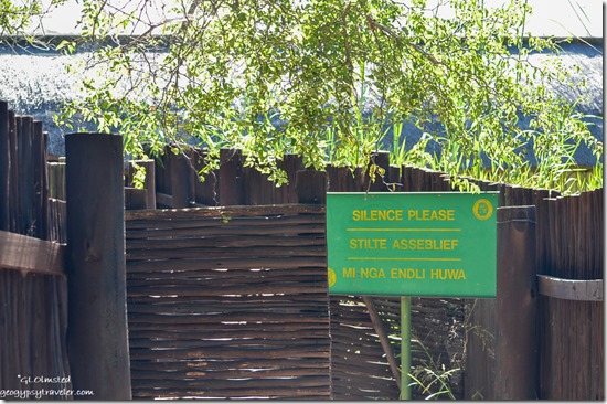 Silence sign at Lake Panic birdhide Kruger National Park South Africa