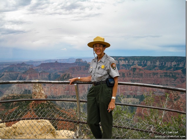 Gaelyn with view South from Point Imperial Walhalla Plateau North Rim Grand Canyon National Park Arizona
