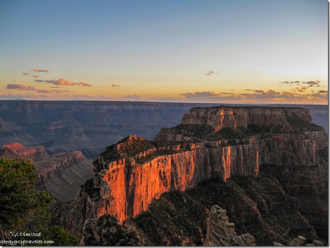 Sunset over Wotons Throne from Cape Royal Walhalla Plateau North Rim Grand Canyon National Park Arizona