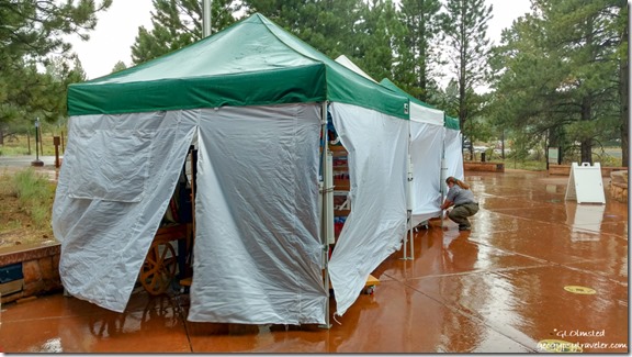Ranger April sales tents closed raining by visitor center Bryce Canyon National Park Utah