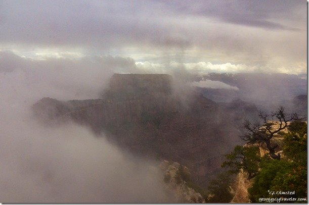 cloud shrouded Wotans Throne Cape Royal North Rim Grand Canyon National Park Arizona