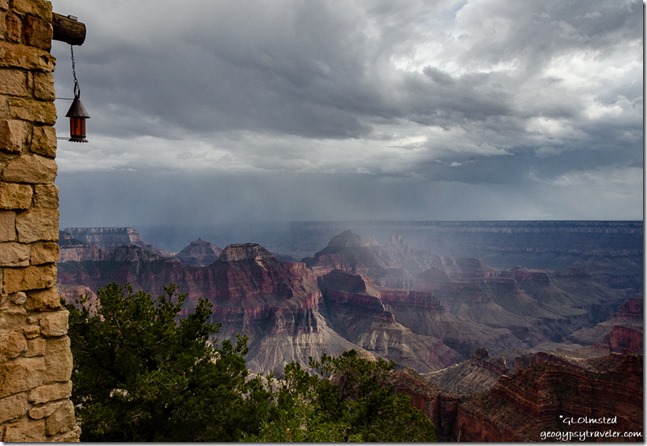 Rain on temples from Lodge North Rim Grand Canyon National Park Arizona