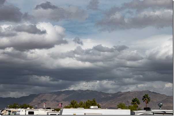 RVs mountains storm clouds North Ranch RV Park Congress Arizona