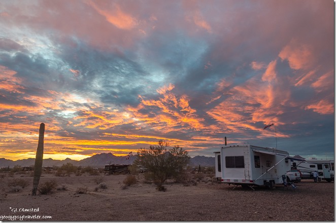 RVs desert sunset clouds GCA gathering Quartzsite Arizona