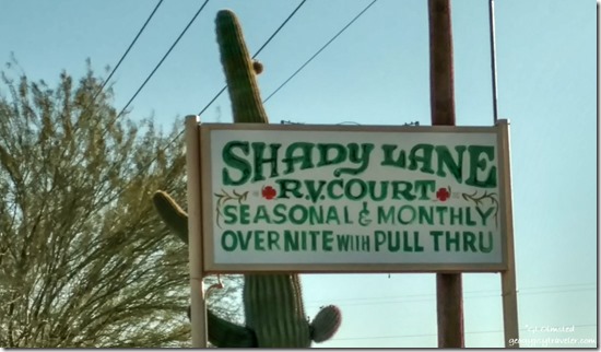 sign Shady Lane RV court Quartzsite Arizona