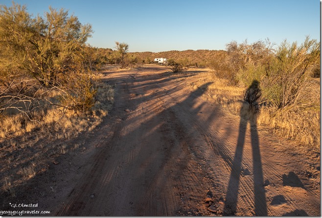 Gaelyn's shadow desert truckcamper Vulture Peak Road camp Wickenburg Arizona