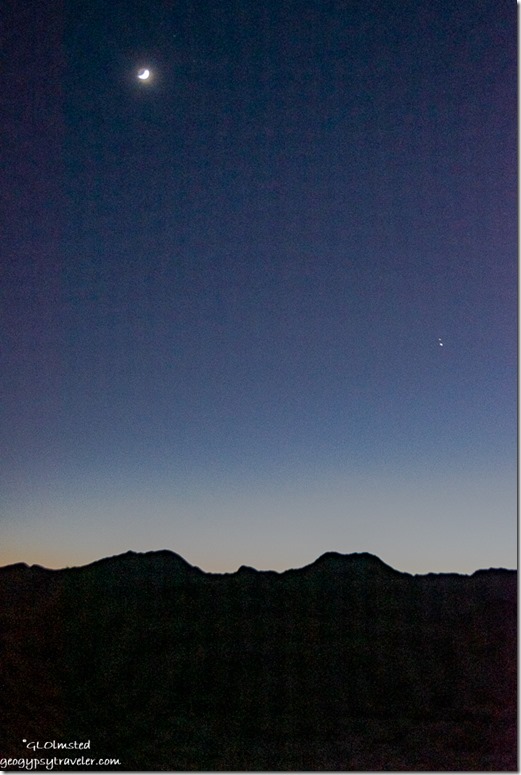 desert mountains crescent moon planet conjunction Dome Rock BLM Quartzsite Arizona