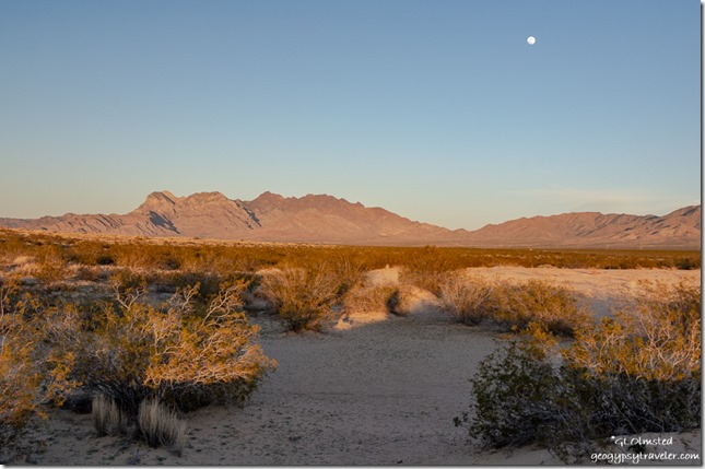 Moon over Providence Mountains Kelso Dunes Mojave National Preserve California