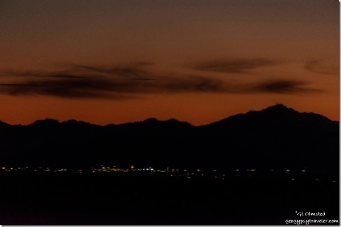lights of Quartzsite mts sunset clouds Plomosa BLM Arizona