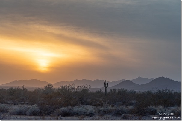 desert mountains dusty sunset clouds Palm Canyon Road BLM Kofa National Wildlife Refuge Arizona