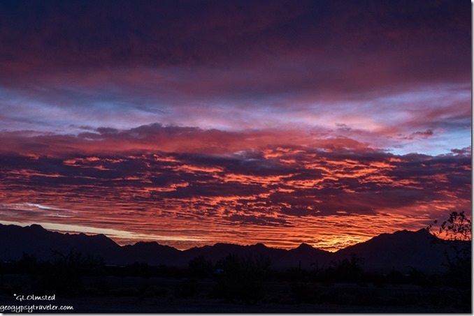Dome Rock Mountains sunset clouds Roadrunner BLM Quartzsite Arizona