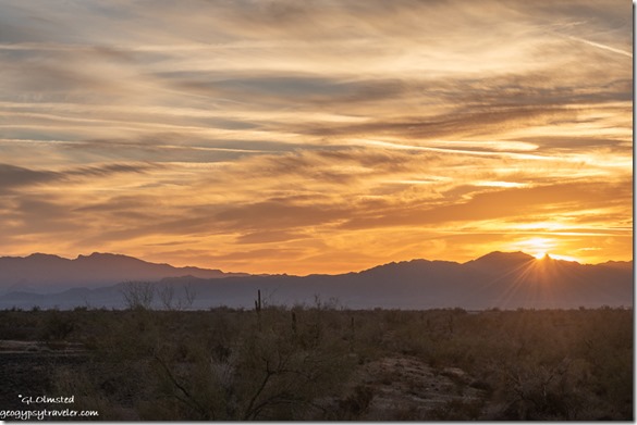 desert mts sunset clouds sunburst Plomosa Rd BLM Quartzsite AZ