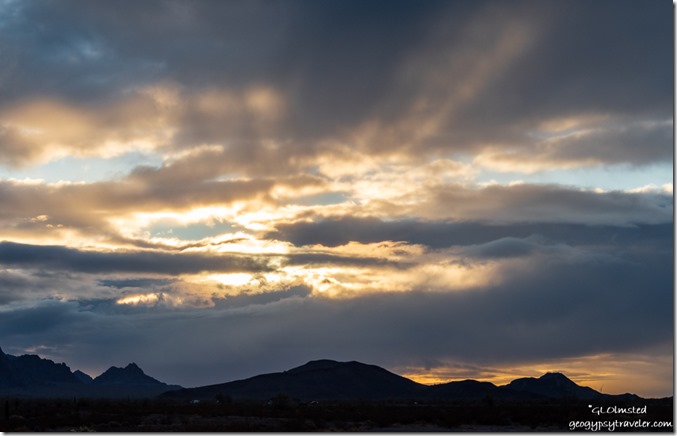 mts early light clouds crepuscular rays Palm Canyon Rd BLM Kofa NWR AZ