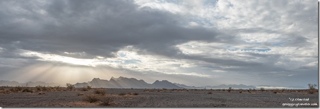desert mountains light rays clouds Plomosa Road BLM Quartzsite Arizona