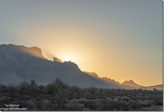 Kofa Mts sunrise glow Palm Canyon Rd BLM Kofa National Wildlife Refuge Arizona